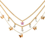 Lianfudai  gifts for her  New Multi Layer Butterfly Dragon Charms Crystal Necklaces For Women Punk Golden Angel Letter Clavicle Chain Hiphop Gifts Jewelry