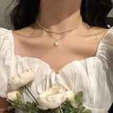 Lianfudai Fashion Long Pearl Necklace For Women Boho Multilayered Pearl Pendant Necklace Trend Choker Sweater Chain Jewelry