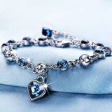 Lianfudai CHEISTMAS gifts for her Classic ocean heart blue crystal bracelet for women alloy fashion simple Metal love Valentine's Day gift  jewelry wholesale.