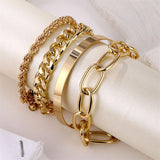 Lianfudai gifts for women  4pcs Punk Curb Cuban Chain Bracelets Set for Women Miami Boho Thick Gold Color Charm Bracelets Bangles Fashion Jewelry