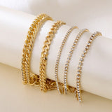 Lianfudai gifts for women  4pcs Punk Curb Cuban Chain Bracelets Set for Women Miami Boho Thick Gold Color Charm Bracelets Bangles Fashion Jewelry