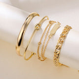 Lianfudai gifts for women  4pcs Punk Curb Cuban Chain Bracelets Set for Women Miami Boho Thick Gold Color Charm Bracelets Bangles Fashion Jewelry