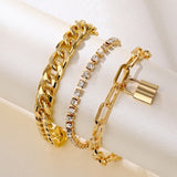 Lianfudai gifts for women  4pcs Punk Curb Cuban Chain Bracelets Set for Women Miami Boho Thick Gold Color Charm Bracelets Bangles Fashion Jewelry