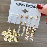 Lianfudai Christmas wishlist Hot Sale Gold Geometric Pearl Drop Earrings for Women New Trendy Circle Earrings Jewelry Female Fashion Statement