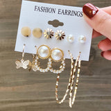 Lianfudai Christmas wishlist Hot Sale Gold Geometric Pearl Drop Earrings for Women New Trendy Circle Earrings Jewelry Female Fashion Statement