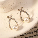 Lianfudai Korean New Simple Geometry Earrings Fashion Temperament Sweet Pearl Flower Earrings Female Jewelry Party Gift