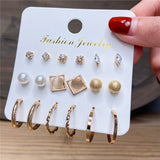 Lianfudai Christmas wishlist Hot Sale Gold Geometric Pearl Drop Earrings for Women New Trendy Circle Earrings Jewelry Female Fashion Statement