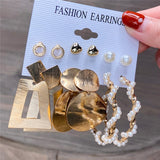 Lianfudai Christmas wishlist Hot Sale Gold Geometric Pearl Drop Earrings for Women New Trendy Circle Earrings Jewelry Female Fashion Statement