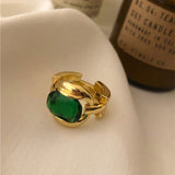 Lianfudai Colorful Vintage Baroque Premium Gold-Plated Crystal Rhinestone Rings French Irregular Geometric Metal Gold Rings for Women