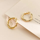 LIANFUDAI Korean Simple Double Circle Gold Color Metal crystal Drop Earrings For Women Fashion Small Pendientes Jewelry Best Friend Gifts