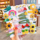 Lianfudai 1 Set Children's Cute Cartoon Flowers and Fruits Rubber Band Hairpins Girls Cute Gift Hairpins Kids Bangs Bow Hairpins
