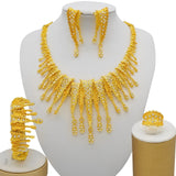 Lianfudai bridal jewelry set for wedding 24K Gold Color Dubai Jewelry Sets Women African Party Wedding Gifts Necklace Earrings Bracelet Ring Jewellery Sets