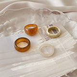 Lianfudai 5pcs/1SET Korea Chic Colorful Transparent Resin Acrylic Rings Hot Morandi Color Women Party aesthetic Jewelry Ring Set