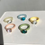 Lianfudai christmas wishlist gifts for her  New Korean Transparent Colourful Acrylic Resin Rhinestone Geometric Square Round Rings Set for Women Party Jewelry