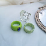 Lianfudai 5pcs/1SET Korea Chic Colorful Transparent Resin Acrylic Rings Hot Morandi Color Women Party aesthetic Jewelry Ring Set