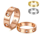 Lianfudai father's day gifts Trendy Stainless Steel Rose Gold Color Love Ring for Women Men Couple CZ Crystal Rings Luxury Brand Jewelry Wedding Gift