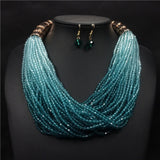 Lianfudai Christmas wishlist Fashion Exaggeration Gradient Resin Multilayer Glass Beads Necklace Drop Earrings Boho Jewelry Set Women's Accessories