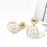 Lianfudai Luxury Brand Gold Color Star Earrings for Women New Fashion Crystal Pearl Geometric Dangle Earrings Female Wedding Jewelry
