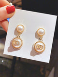 Lianfudai Luxury Brand Gold Color Star Earrings for Women New Fashion Crystal Pearl Geometric Dangle Earrings Female Wedding Jewelry