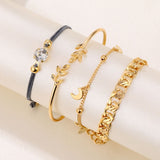 Lianfudai 6 pcs/set Love Heart Infinity Symbol Charm Bracelets for Woman Gold Link Chain Bracelets Hollow Feather Black Beads Braclet Girl