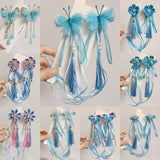 Lianfudai A pair of blue series Chinese style fringed ribbons, children's hairpin, flower headdress, Tang suit, Hanfu accessories, head fl