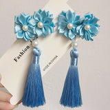 Lianfudai A pair of blue series Chinese style fringed ribbons, children's hairpin, flower headdress, Tang suit, Hanfu accessories, head fl