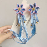 Lianfudai A pair of blue series Chinese style fringed ribbons, children's hairpin, flower headdress, Tang suit, Hanfu accessories, head fl