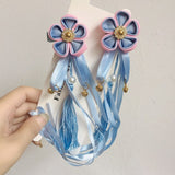 Lianfudai A pair of blue series Chinese style fringed ribbons, children's hairpin, flower headdress, Tang suit, Hanfu accessories, head fl