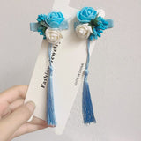 Lianfudai A pair of blue series Chinese style fringed ribbons, children's hairpin, flower headdress, Tang suit, Hanfu accessories, head fl