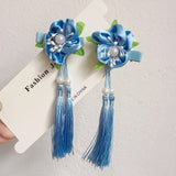 Lianfudai A pair of blue series Chinese style fringed ribbons, children's hairpin, flower headdress, Tang suit, Hanfu accessories, head fl