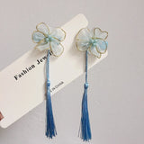 Lianfudai A pair of blue series Chinese style fringed ribbons, children's hairpin, flower headdress, Tang suit, Hanfu accessories, head fl