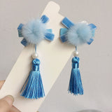 Lianfudai A pair of blue series Chinese style fringed ribbons, children's hairpin, flower headdress, Tang suit, Hanfu accessories, head fl