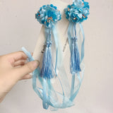 Lianfudai A pair of blue series Chinese style fringed ribbons, children's hairpin, flower headdress, Tang suit, Hanfu accessories, head fl