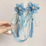 Lianfudai A pair of blue series Chinese style fringed ribbons, children's hairpin, flower headdress, Tang suit, Hanfu accessories, head fl