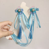 Lianfudai A pair of blue series Chinese style fringed ribbons, children's hairpin, flower headdress, Tang suit, Hanfu accessories, head fl