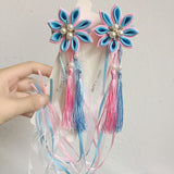 Lianfudai A pair of blue series Chinese style fringed ribbons, children's hairpin, flower headdress, Tang suit, Hanfu accessories, head fl