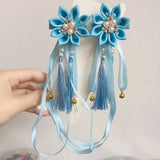 Lianfudai A pair of blue series Chinese style fringed ribbons, children's hairpin, flower headdress, Tang suit, Hanfu accessories, head fl