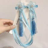 Lianfudai A pair of blue series Chinese style fringed ribbons, children's hairpin, flower headdress, Tang suit, Hanfu accessories, head fl