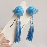 Lianfudai A pair of blue series Chinese style fringed ribbons, children's hairpin, flower headdress, Tang suit, Hanfu accessories, head fl