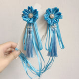 Lianfudai A pair of blue series Chinese style fringed ribbons, children's hairpin, flower headdress, Tang suit, Hanfu accessories, head fl