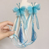 Lianfudai A pair of blue series Chinese style fringed ribbons, children's hairpin, flower headdress, Tang suit, Hanfu accessories, head fl