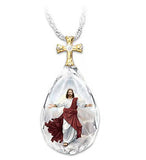 LIANFUDAI Jesus Christ Cross Pendant Necklaces Alloy Bead Long Chain Mens Women Virgin Mary Christian Fashion Jewelry Rosary Necklace