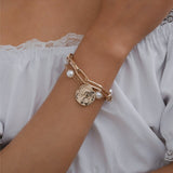 Lianfudai Fashion Gold Multilayer Beads Pearl Bracelets for Women Beaded Chain Bracelets Set Female Bracelet Bangles Trendy Jewelryee