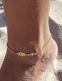 Lianfudai Bohemian Multi Layered Beads Ankle Bracelet for Women Leg Chain Blue Evil Eye Pendant Anklet Summer Beach Foot Jewelry