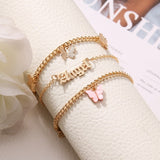 Lianfudai bridal jewelry set for wedding Fashion Pink Butterfly Anklets Set For Women Cute Gold Letter Angel Chain Anklet Foot Ankle Bracelet Summer Beach Jewelry