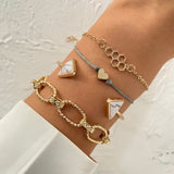 Lianfudai gifts for women  5 Pcs/Set Punk Gold Crystal Thick Chain Bracelet Female Bohemian Geometric Chain OT Buckle Bracelet Set Jewelry Girl Party Gift