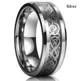 Lianfudai father's day gifts 8 Colors 8mm Men's Stainless Steel Dragon Ring Inlay Red Green Black Carbon Fiber Ring Wedding Band Jewelry Size 6-13