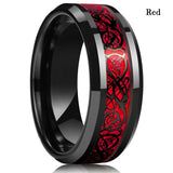 Lianfudai father's day gifts 8 Colors 8mm Men's Stainless Steel Dragon Ring Inlay Red Green Black Carbon Fiber Ring Wedding Band Jewelry Size 6-13