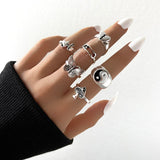 Lianfudai Christmas gifts for her Aprilwell 6 PCs Gothic Silver Color Ring Set For Women Aesthetic Costume Retro Jewelry Anxiety Chunky Gadgets Free Shipping