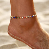 Lianfudai gifts for her Bohemian Colorful Eye Beads Anklets For Women Gold Color Summer Ocean Beach Ankle Bracelet Foot Leg Chain Jewelry NEW